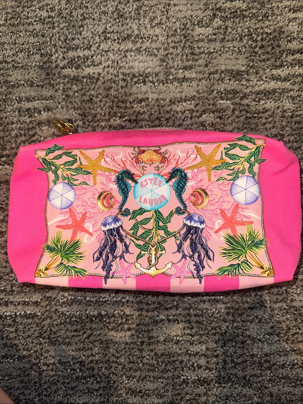 Estee Lauder Bright Pink Ocean-Print Cosmetic Pouch